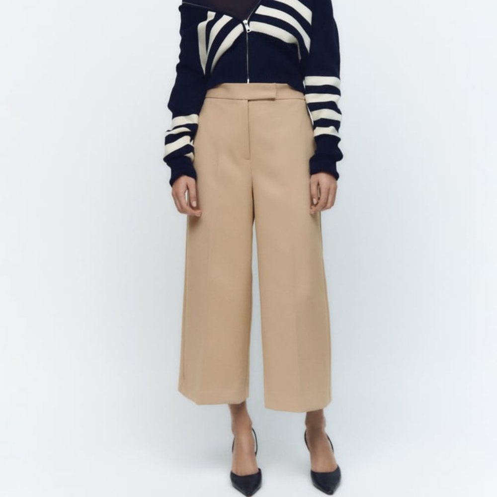 Zara Cropped Wide Leg Trousers in Camel
